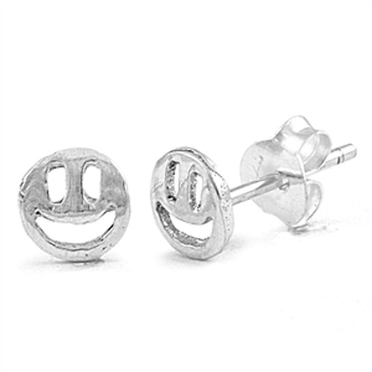 Smiley Face Stud Earrings .925 Sterling Silver