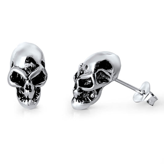 Skull Biker Stud Earrings .925 Sterling Silver