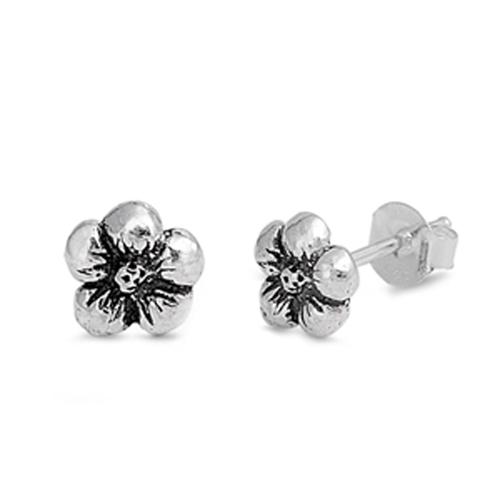 Tiny Plumeria Flower Cute .925 Sterling Silver Small Garden Stud Earrings