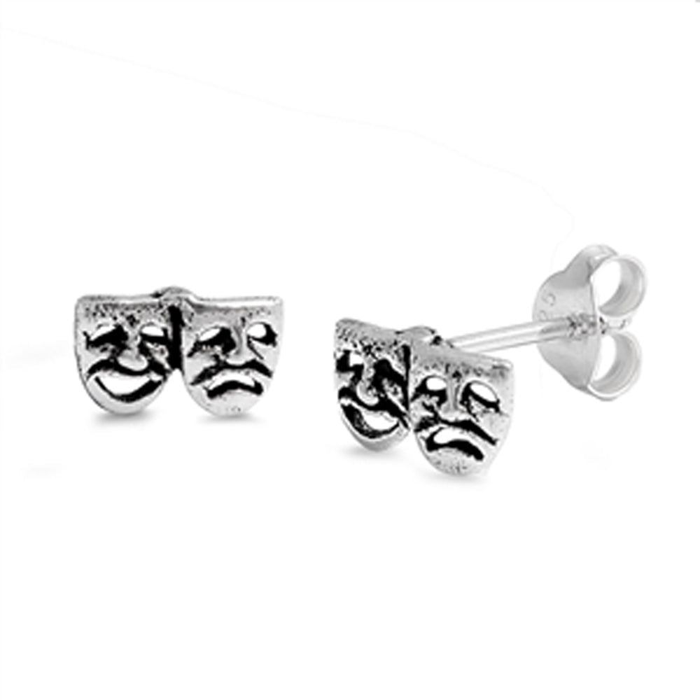 Sterling Silver Theatre Mask Comedy Tragedy Unique Cutout Earrings 925 New