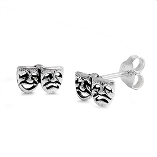 Sterling Silver Theatre Mask Comedy Tragedy Unique Cutout Earrings 925 New