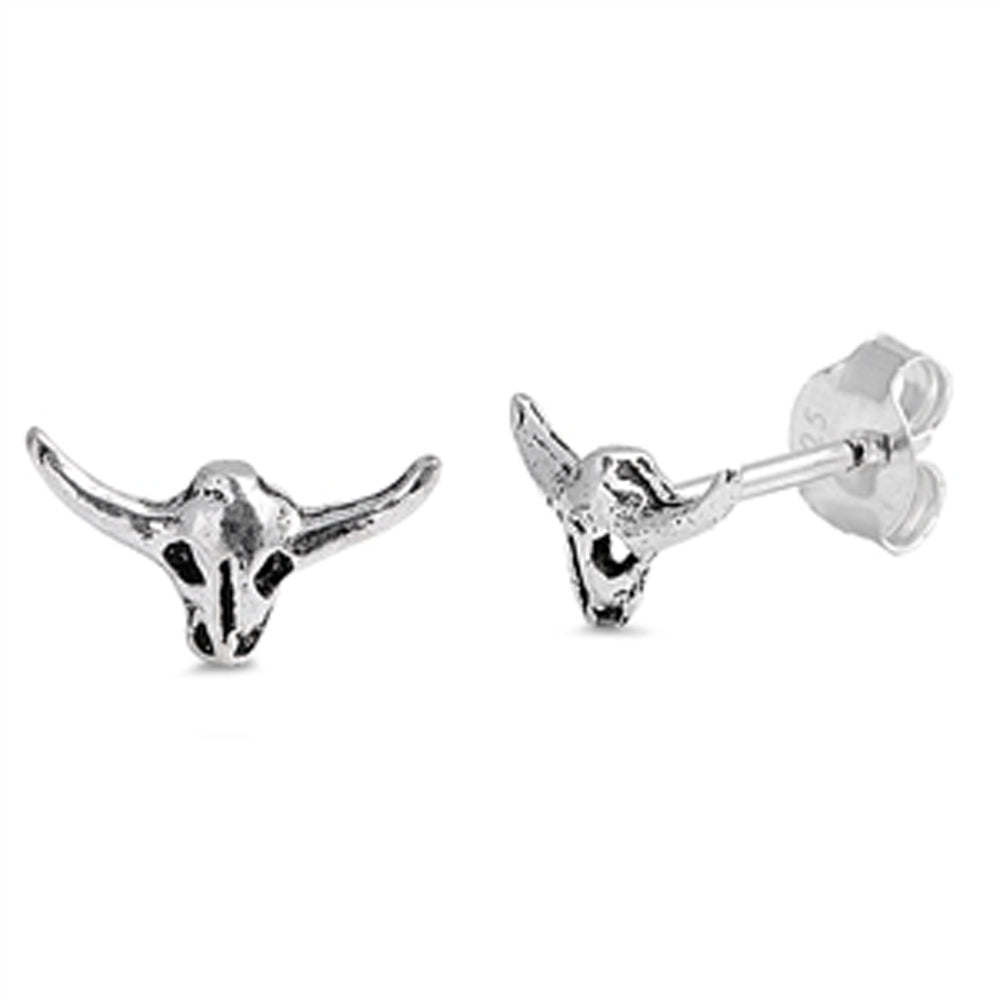 Sterling Silver Bull Skull Cow Animal Southern Skeleton Longhorn Earrings 925