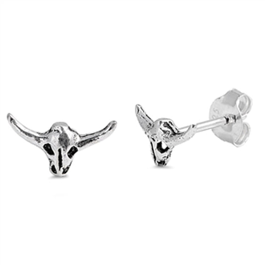 Sterling Silver Bull Skull Cow Animal Southern Skeleton Longhorn Earrings 925