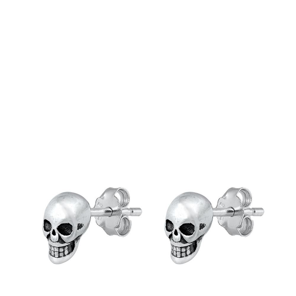 Trendy Oxidized Sterling Silver Skull Head Stud Earrings 925 New