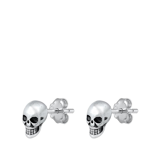 Trendy Oxidized Sterling Silver Skull Head Stud Earrings 925 New