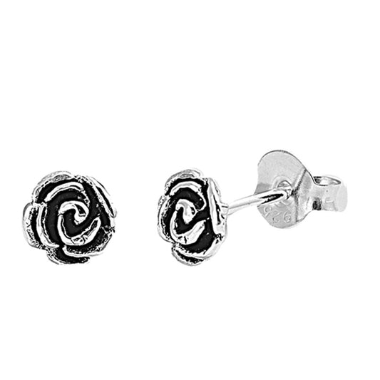 Sterling Silver Tiny Vintage Rose Flower Garden Plant Earrings 925 New