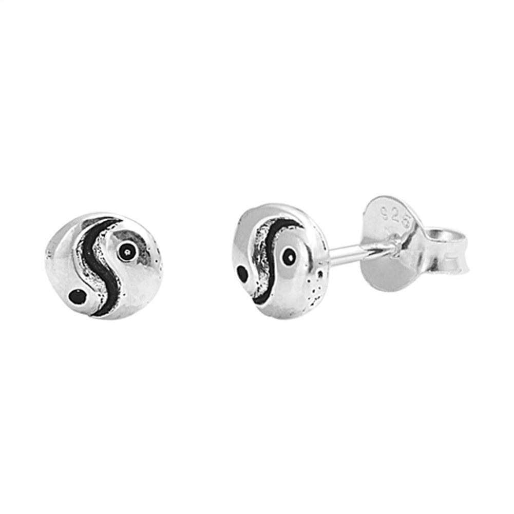 Peace Tiny Yin Yang Zen .925 Sterling Silver Ancient Symbol Balance Stud Earrings