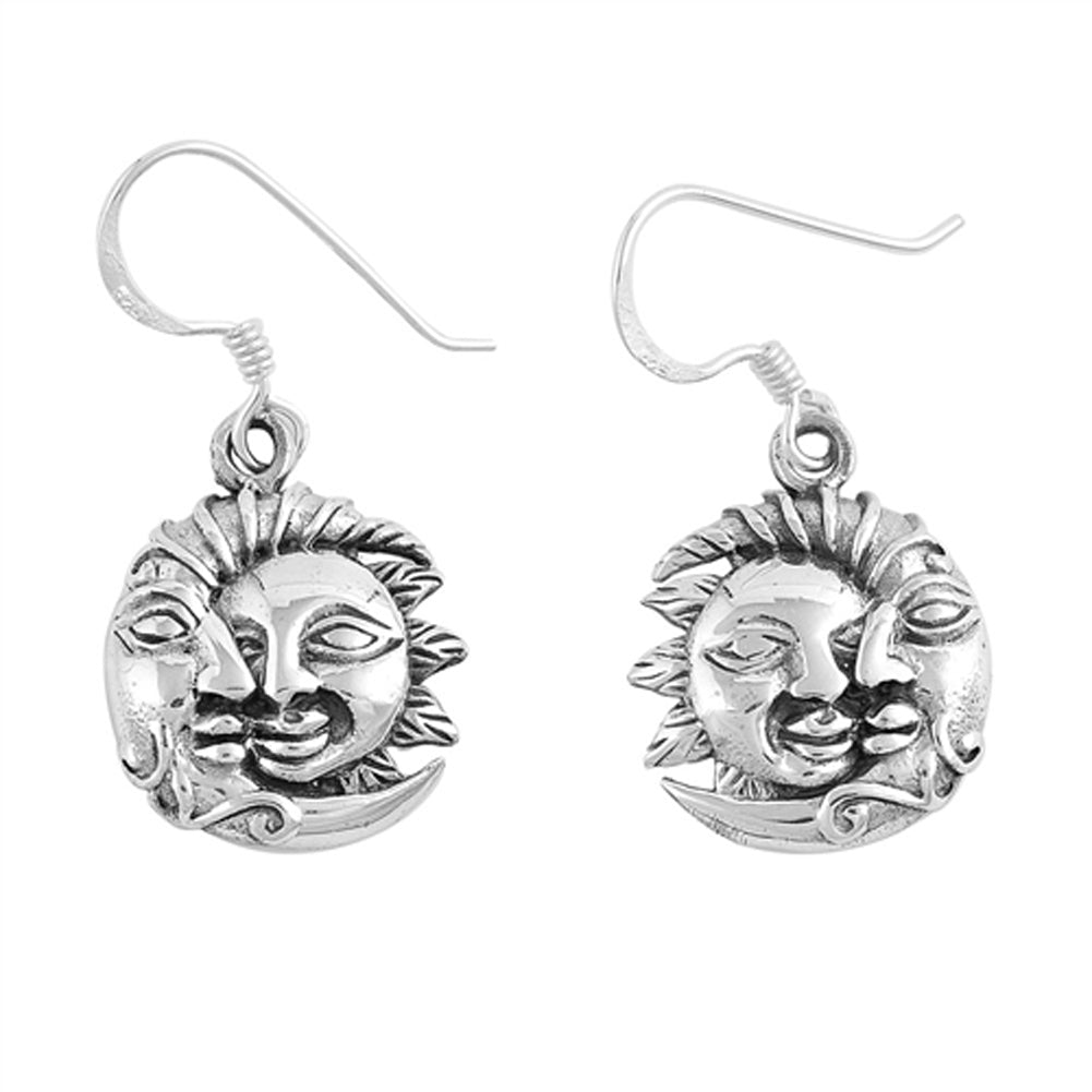 Happy Face Smiling Sun Moon Celestial .925 Sterling Silver Mystic Space Earrings