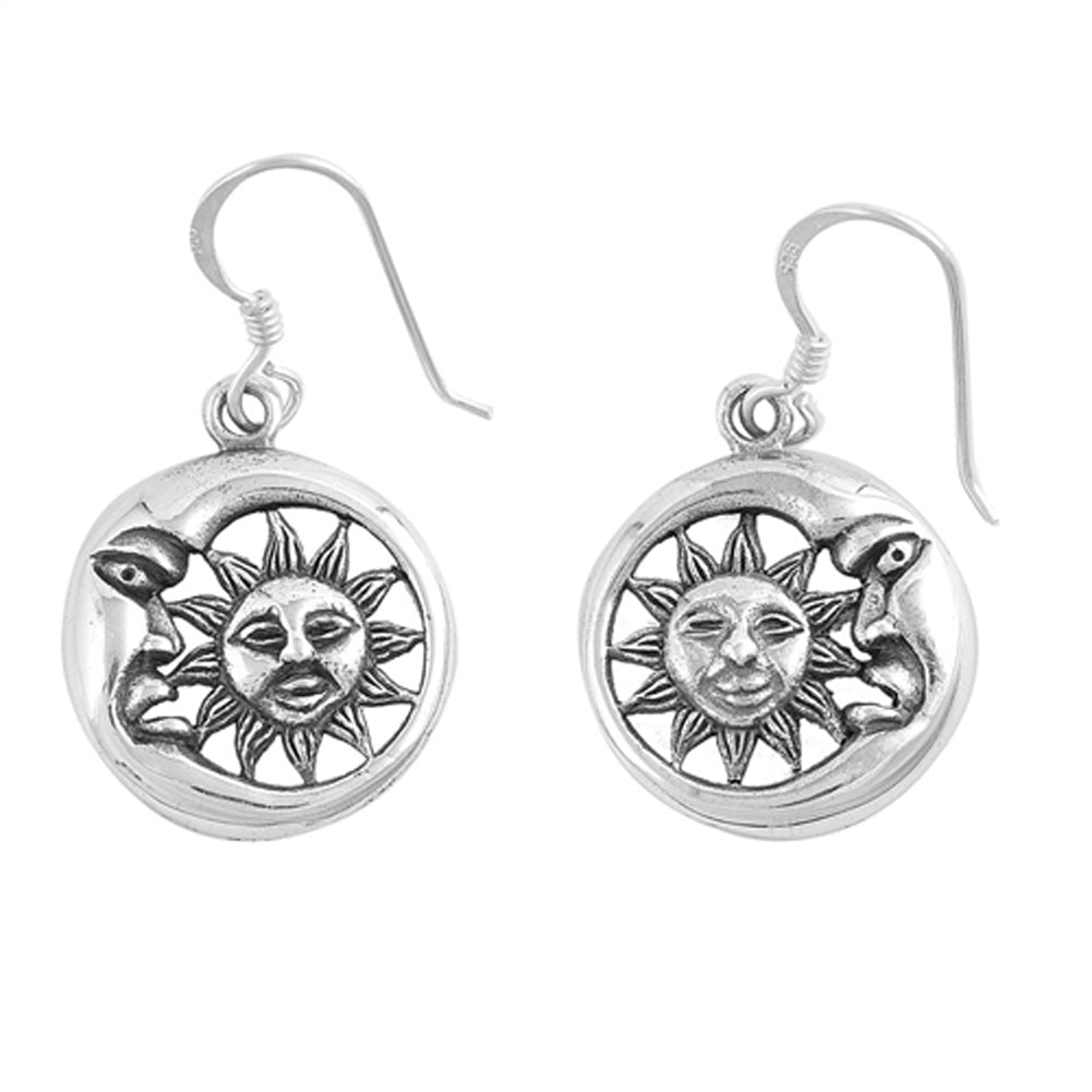 Happy Face Sun Moon Space .925 Sterling Silver Solar Celtic Planet Earrings