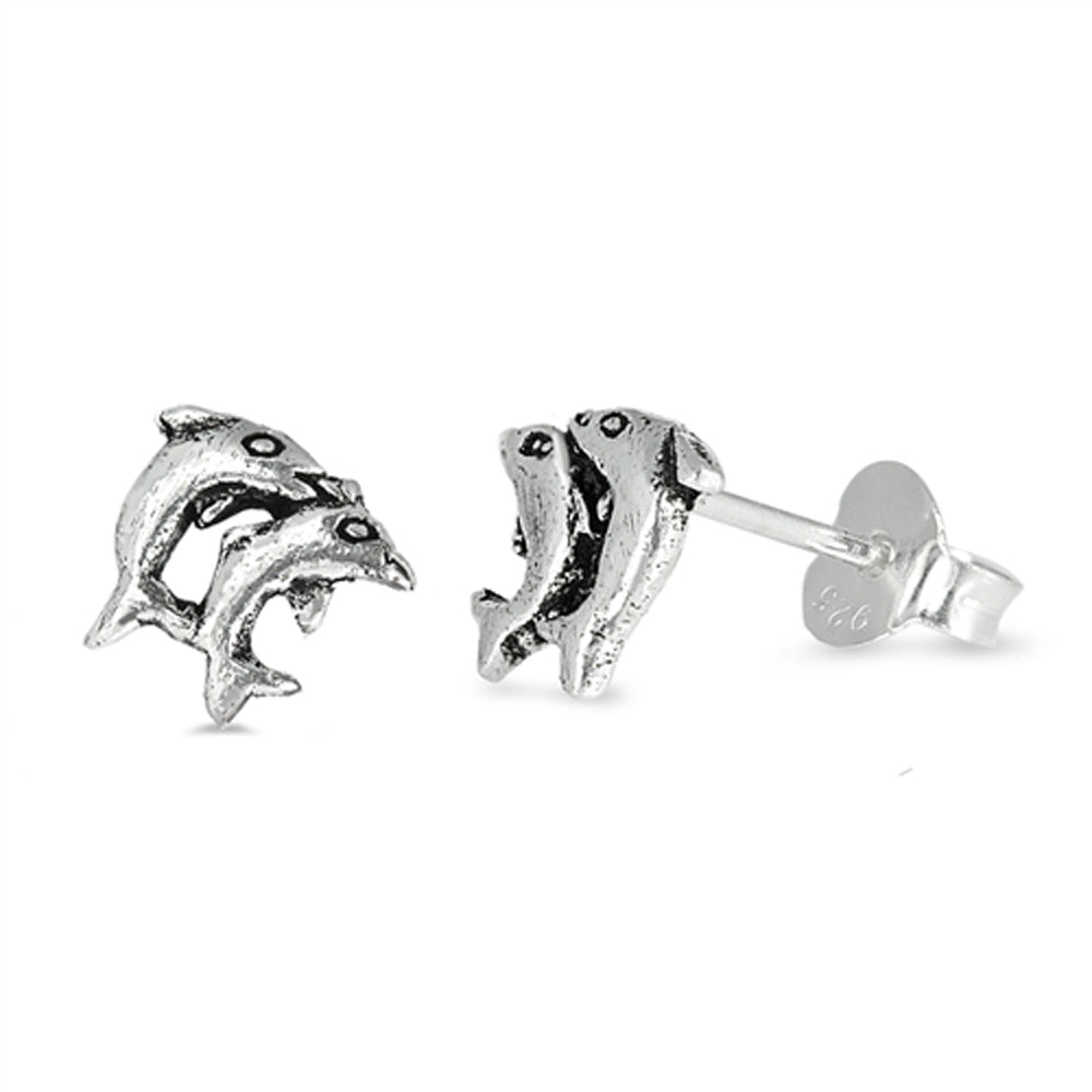 Sterling Silver Dolphin Family Animal Cute Pair Swim Earrings 925 New