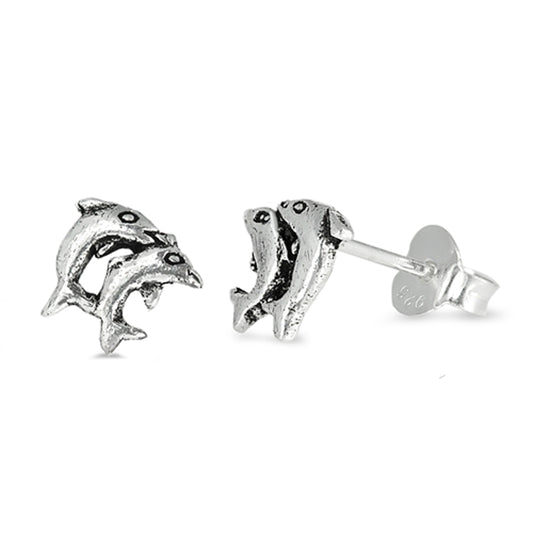Sterling Silver Dolphin Family Animal Cute Pair Swim Earrings 925 New