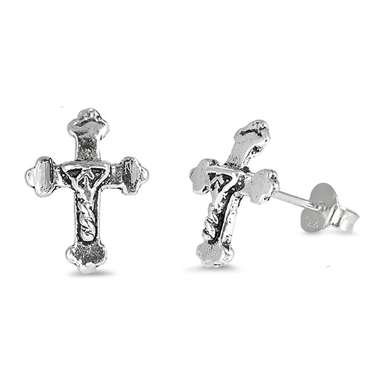 Sterling Silver Classic Cross Vintage Ornate Rope Twist Earrings 925 New