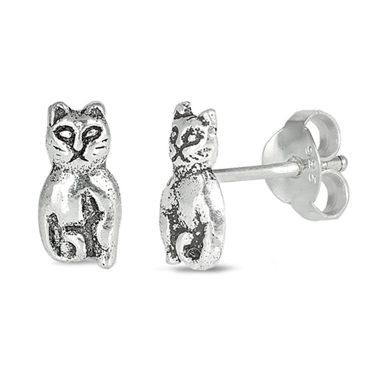 Sterling Silver Cute Cat Animal Pet Kitten Pussycat Earrings 925 New