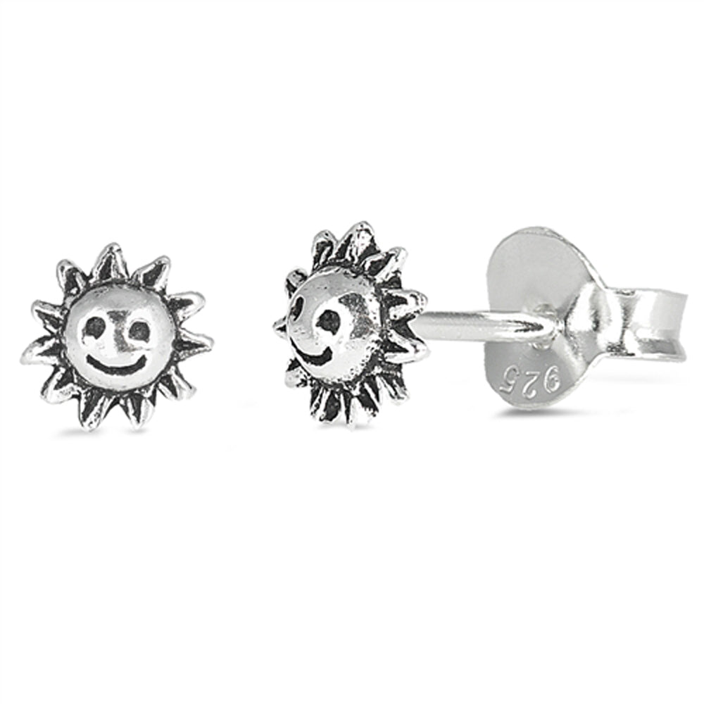 Sterling Silver Sunshine Sun Smile Happy Face Earrings 925 New