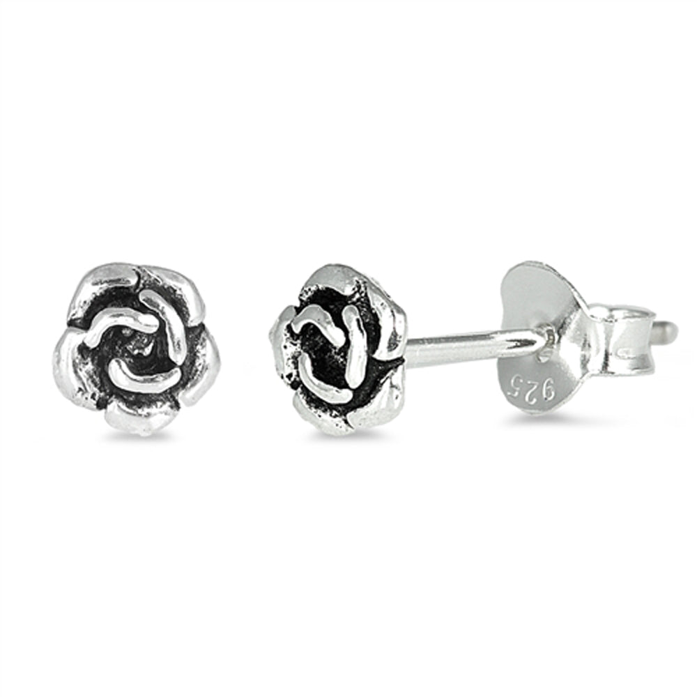 Sterling Silver Tiny Vintage Rose Flower Classic Garden Earrings 925 New