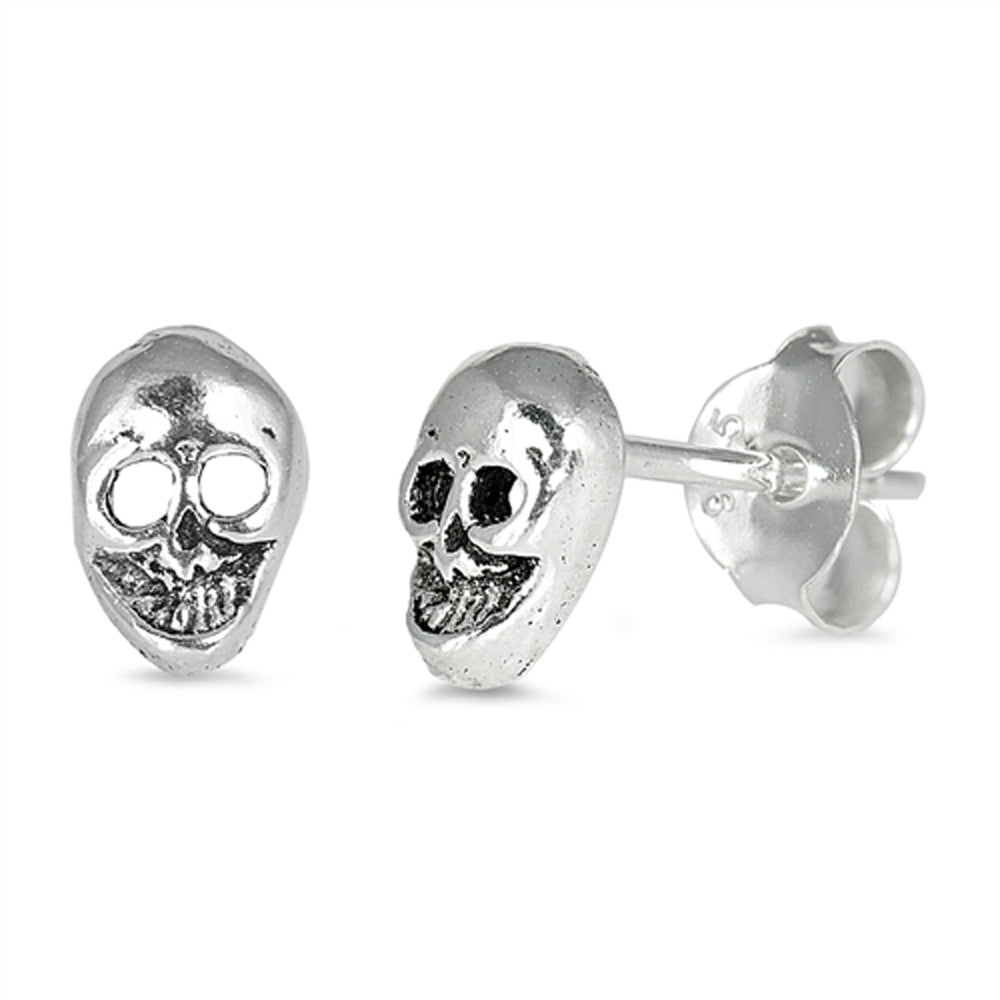 Sterling Silver Skeleton Head Skull Cutout Face Creepy Earrings 925 New