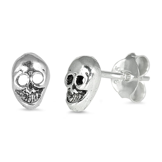 Sterling Silver Skeleton Head Skull Cutout Face Creepy Earrings 925 New