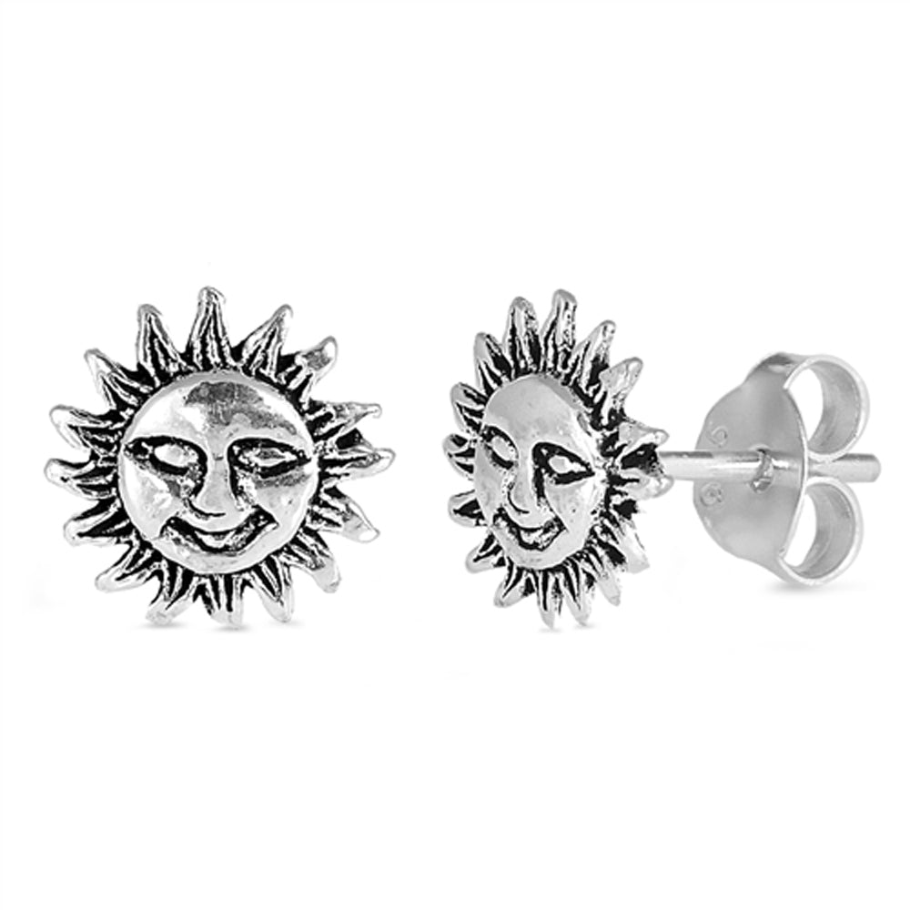 Sterling Silver Sun Face Smile Happy Ornate Celestial Earrings 925 New