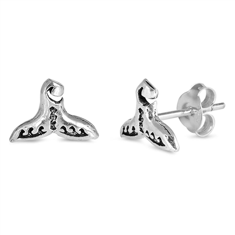 Sterling Silver Unique Whale Tail Swirl Beach Ocean Animal Earrings 925 New