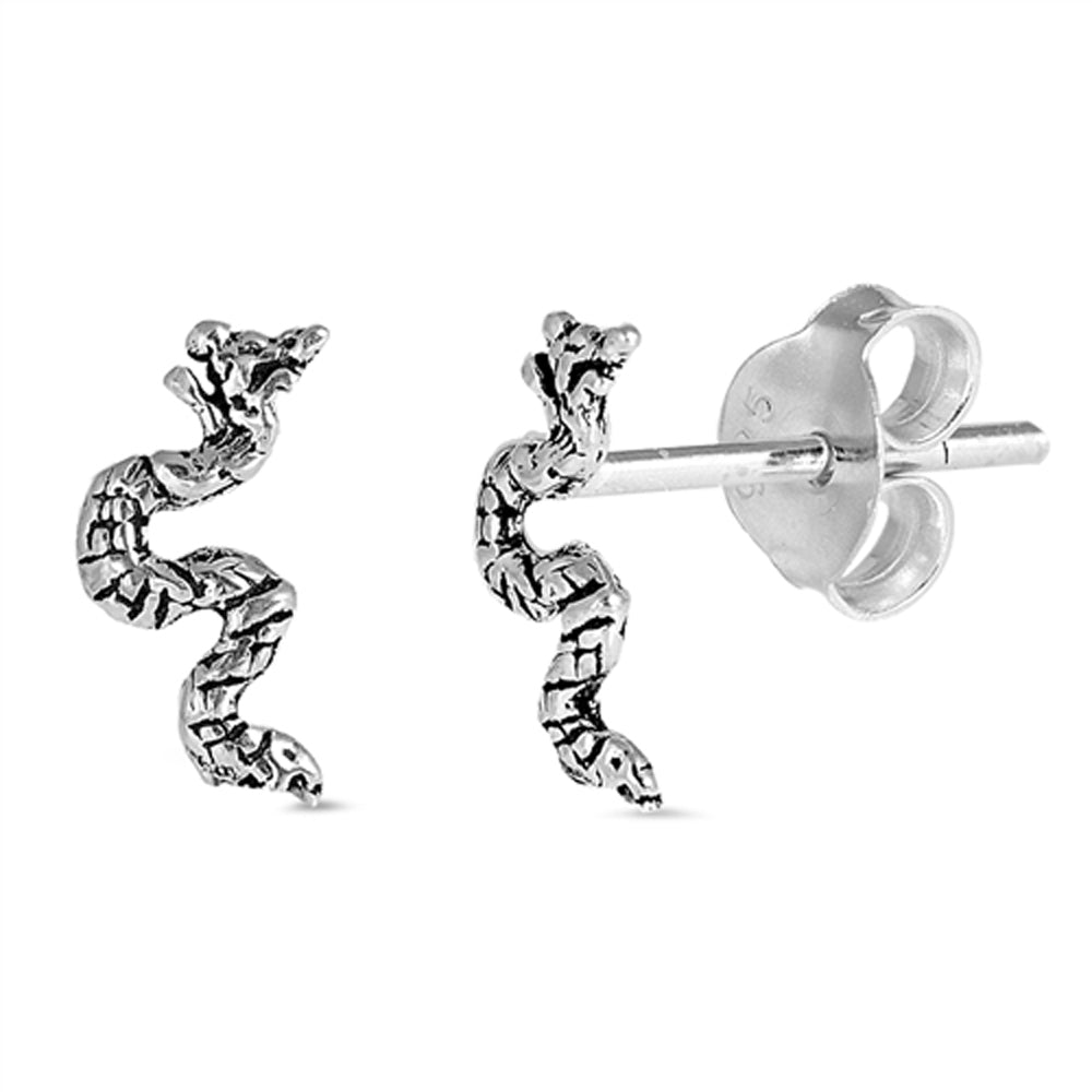 Sterling Silver Climbing Snake Dragon Animal Unique Creepy Earrings 925 New