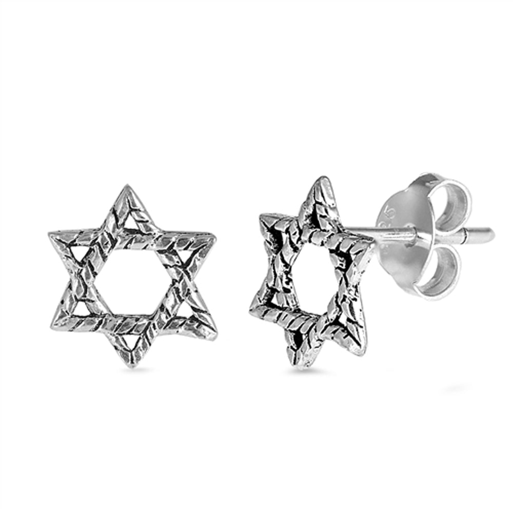 Sterling Silver Oxidized Jewish Star of David Earrings 925 New