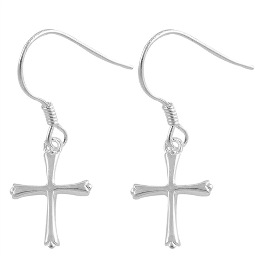 Sterling Silver High Polish Cross Classic Simple Traditional Earrings 925 New