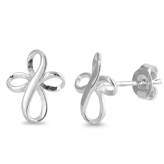Sterling Silver Faith Infinity Knot Cross Eternity Endless Forever Earrings 925