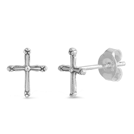 Sterling Silver Simple Cross Traditional Classic Christian Faith Earrings 925