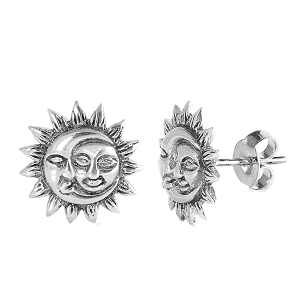 Sterling Silver Sun Moon Face Cute Celestial Space Happy Earrings 925 New