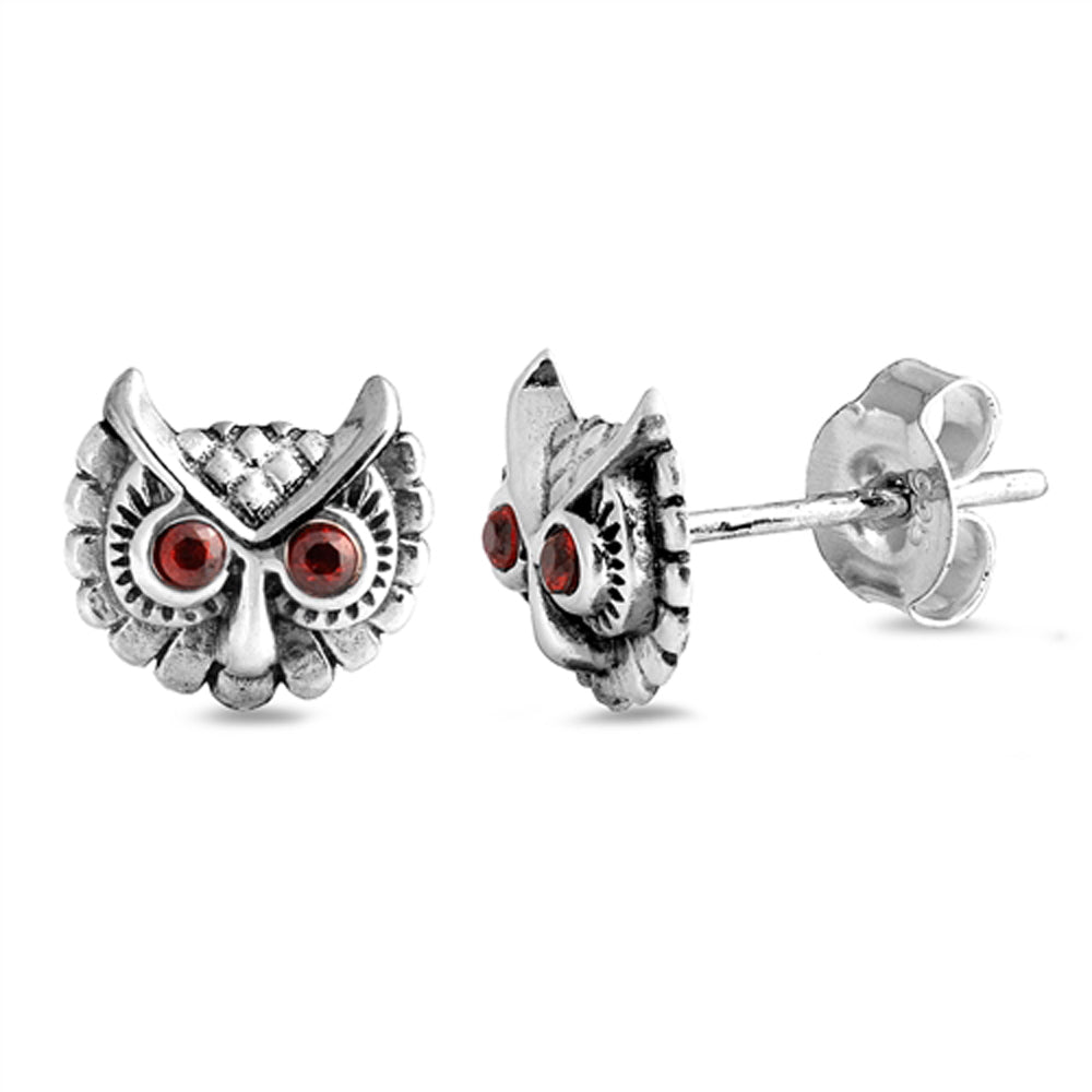 Sterling Silver Classic Garnet CZ Owl Bird Stud Hooter Earrings 925 New