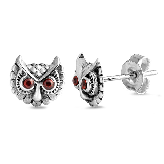 Sterling Silver Classic Garnet CZ Owl Bird Stud Hooter Earrings 925 New