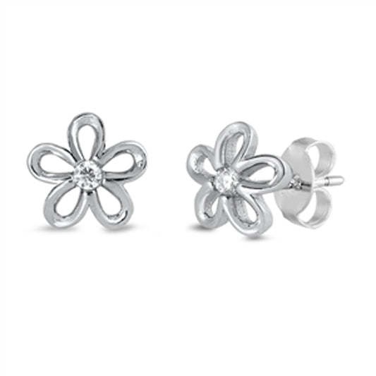 Sterling Silver Retro Flower Outline Cute Garden Stud Earrings 925 New
