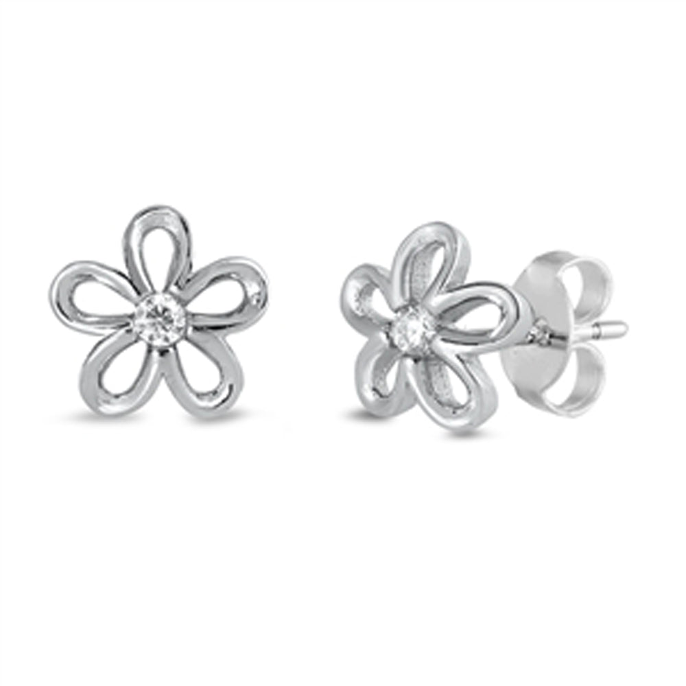 Sterling Silver Retro Flower Outline Cute Garden Stud Earrings 925 New