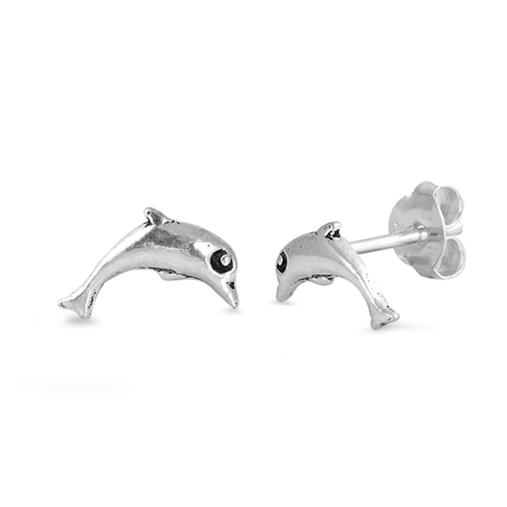 Sterling Silver High Polished Dolphin Animal Cute Simple Ocean Earrings 925 New
