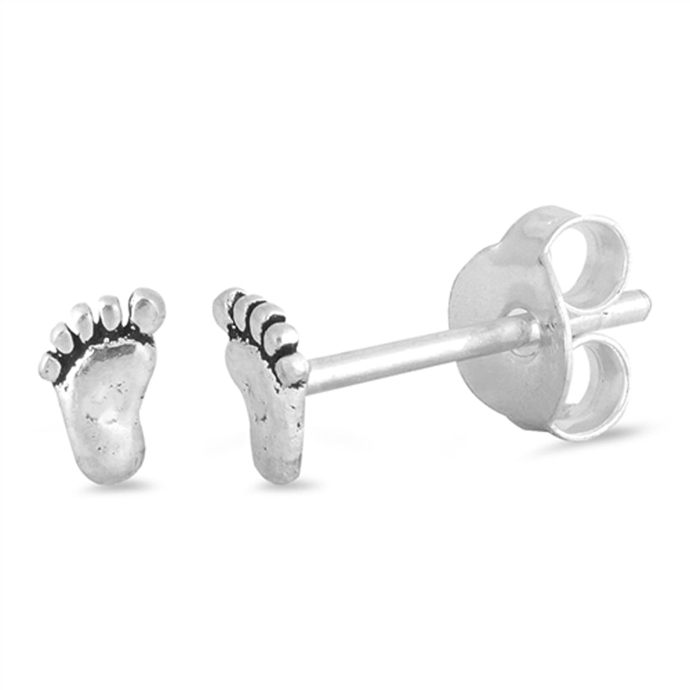 Sterling Silver Tiny Footprint Feet Cute Toes Stud Earrings 925 New