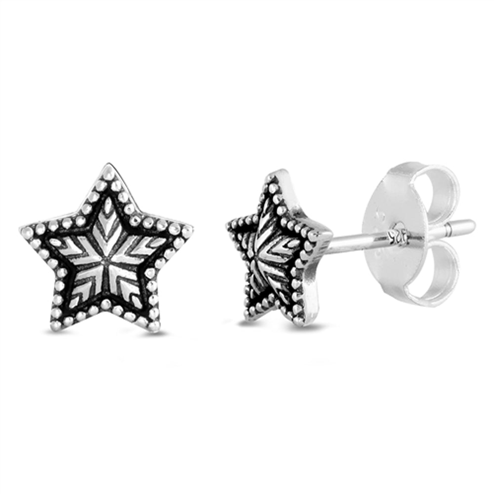 Sterling Silver Unique Nordic Star Snow Flake Border Stud Earrings 925 New