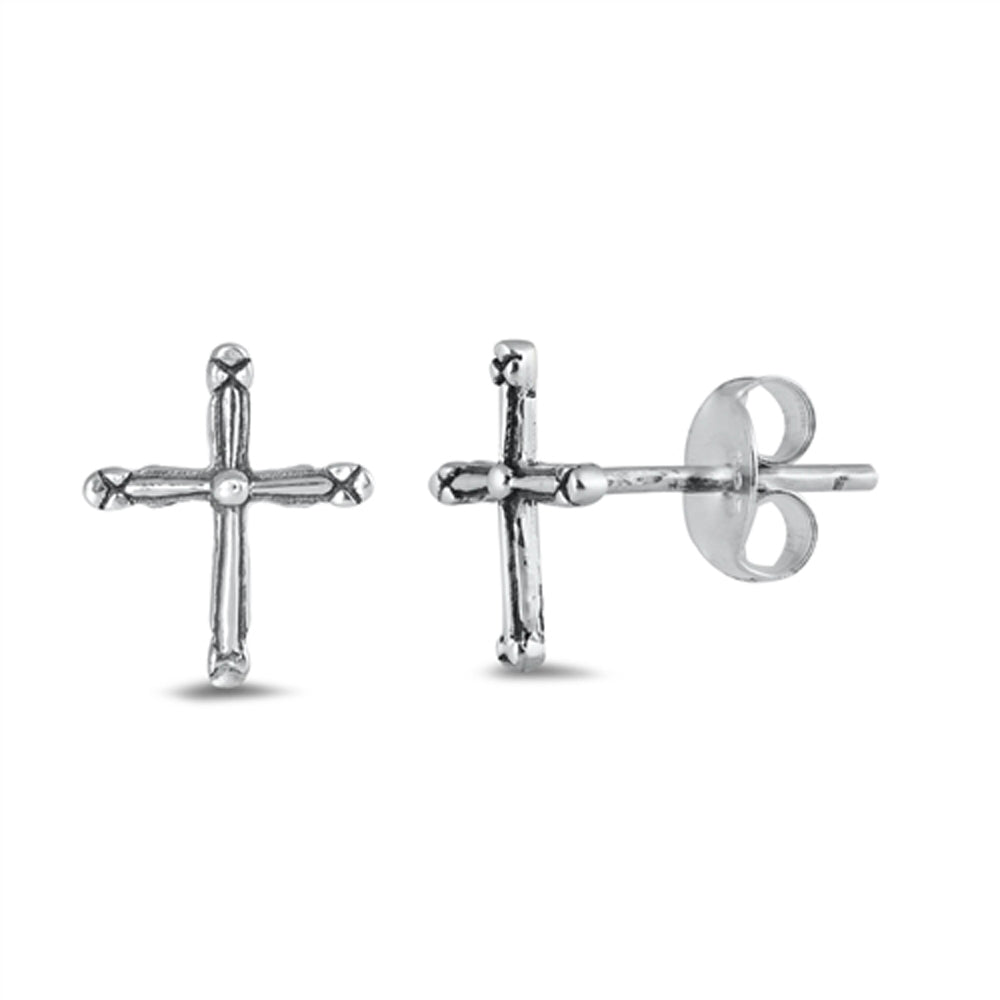 Sterling Silver Vintage Style Cross Simple Classic Traditional Earrings 925 New