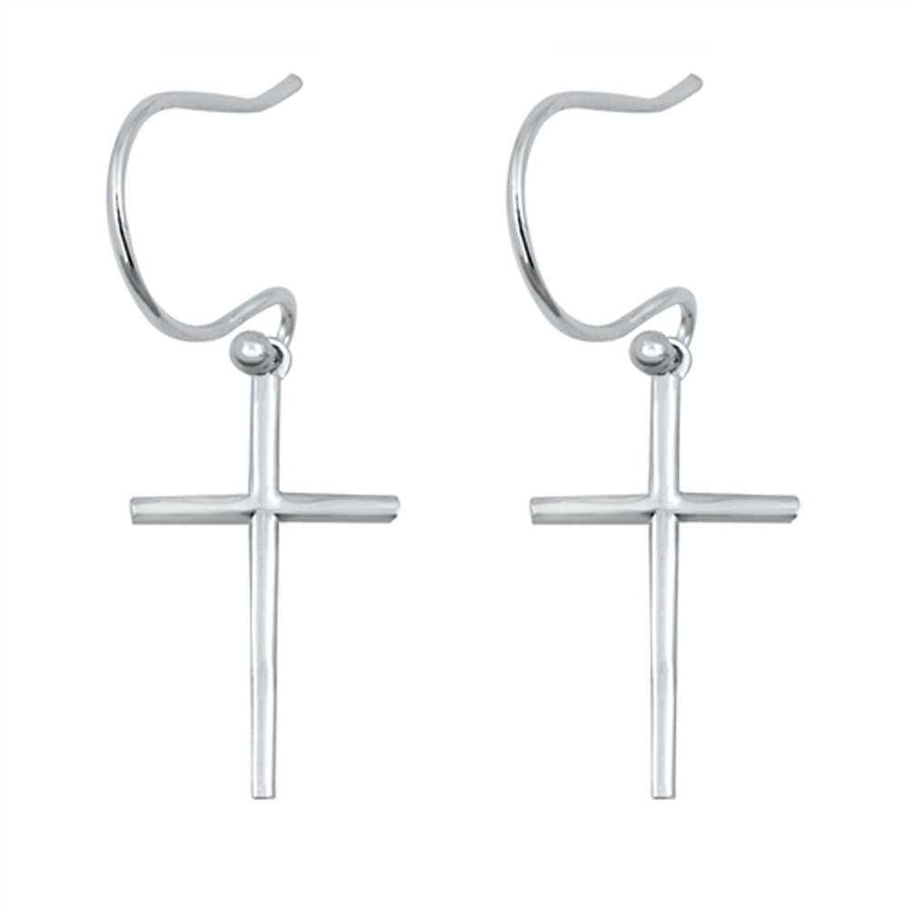 Sterling Silver Simple Cross Slender Thin High Polish Modern Earrings 925 New