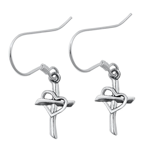 Sterling Silver Promise Heart Cross Outline Love Classic Earrings 925 New