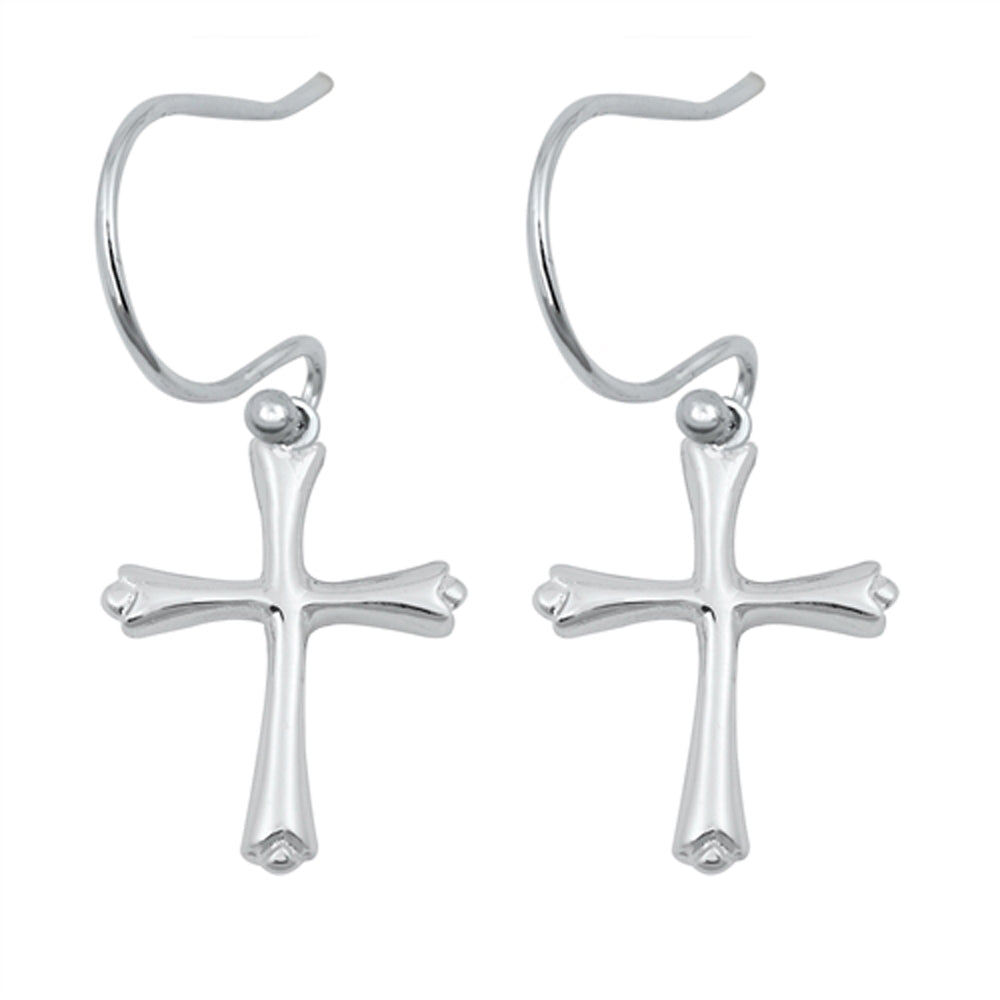 Sterling Silver High Polish Cross Simple Traditional Classic Modern Earrings 925