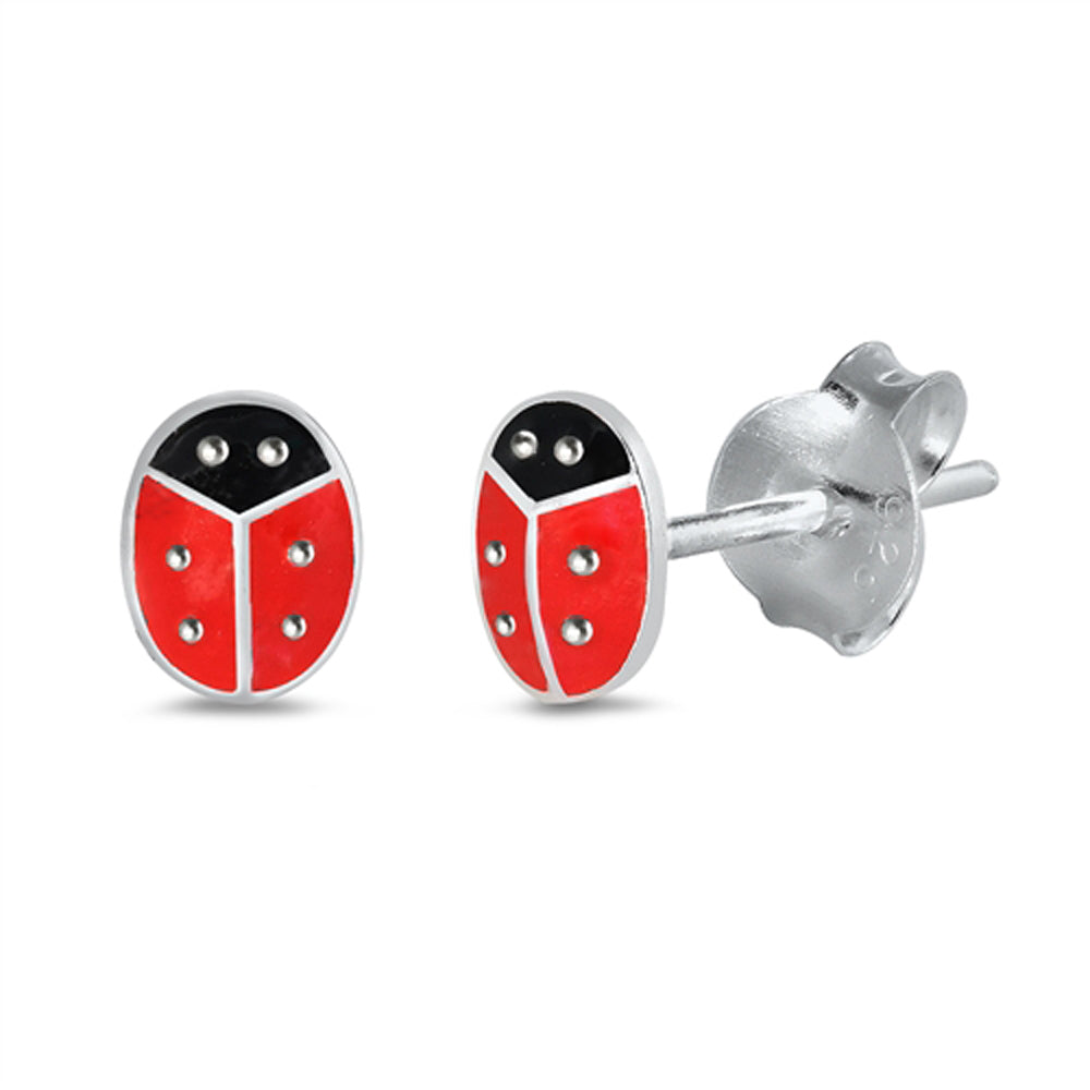 Sterling Silver Ladybug Bug Animal Cute Colorful Stud Earrings 925 New