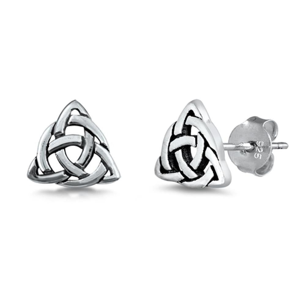 Sterling Silver Celtic Triquetra Trinity Knot Triangle Classic Love Earrings 925