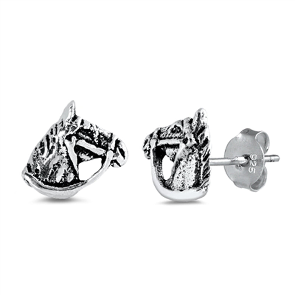 Sterling Silver Realistic Horse Head Detailed Animal Farm Equine Earrings 925
