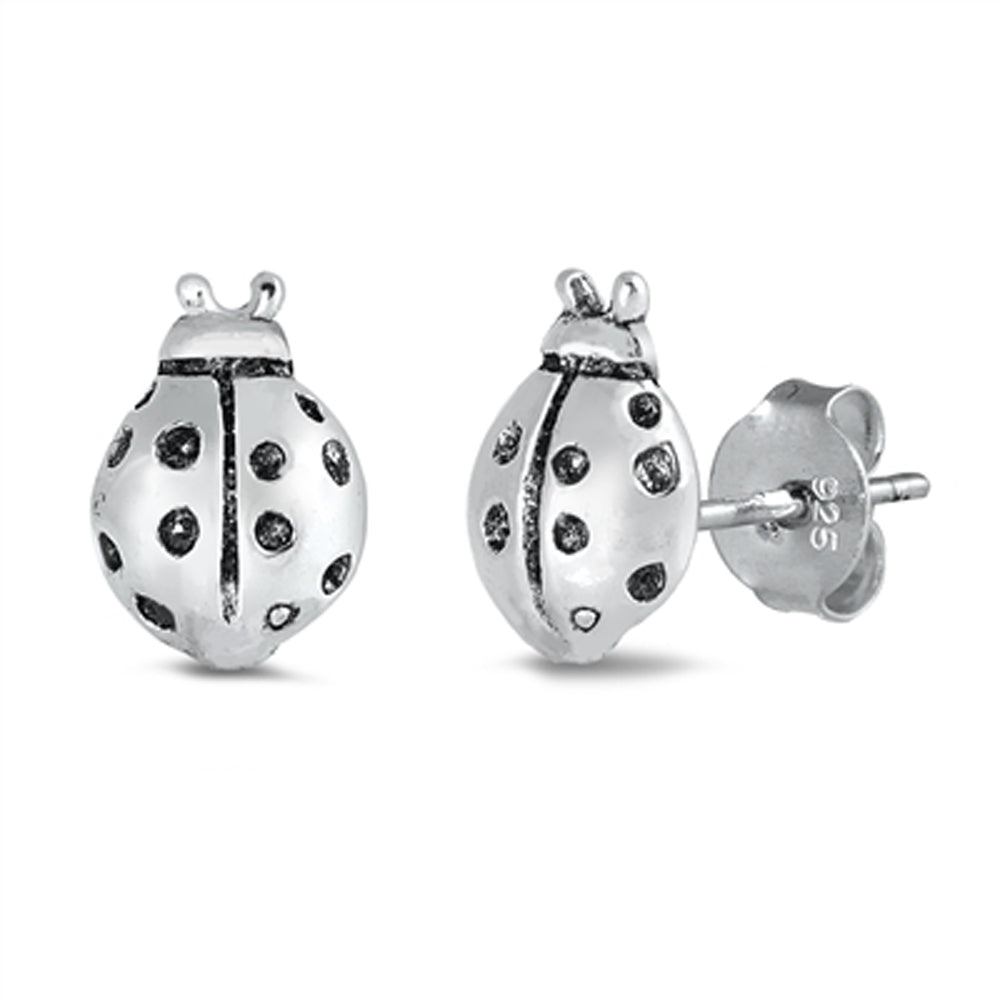 Sterling Silver Cute Lady Bug Insect Animal Cute Polka Dot Earrings 925 New