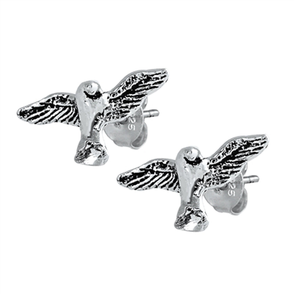 Sterling Silver Hummingbird Animal Flying Feather Bird Stud Earrings 925 New