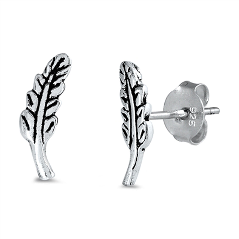 Sterling Silver Wheat Stalk Feather Leaf Classic Stud Earrings 925 New