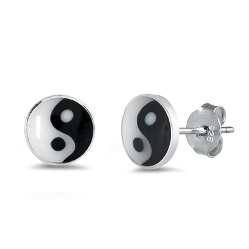 Sterling Silver Yin Yang Retro 90s Ninetys Harmony Stud Earrings 925 New