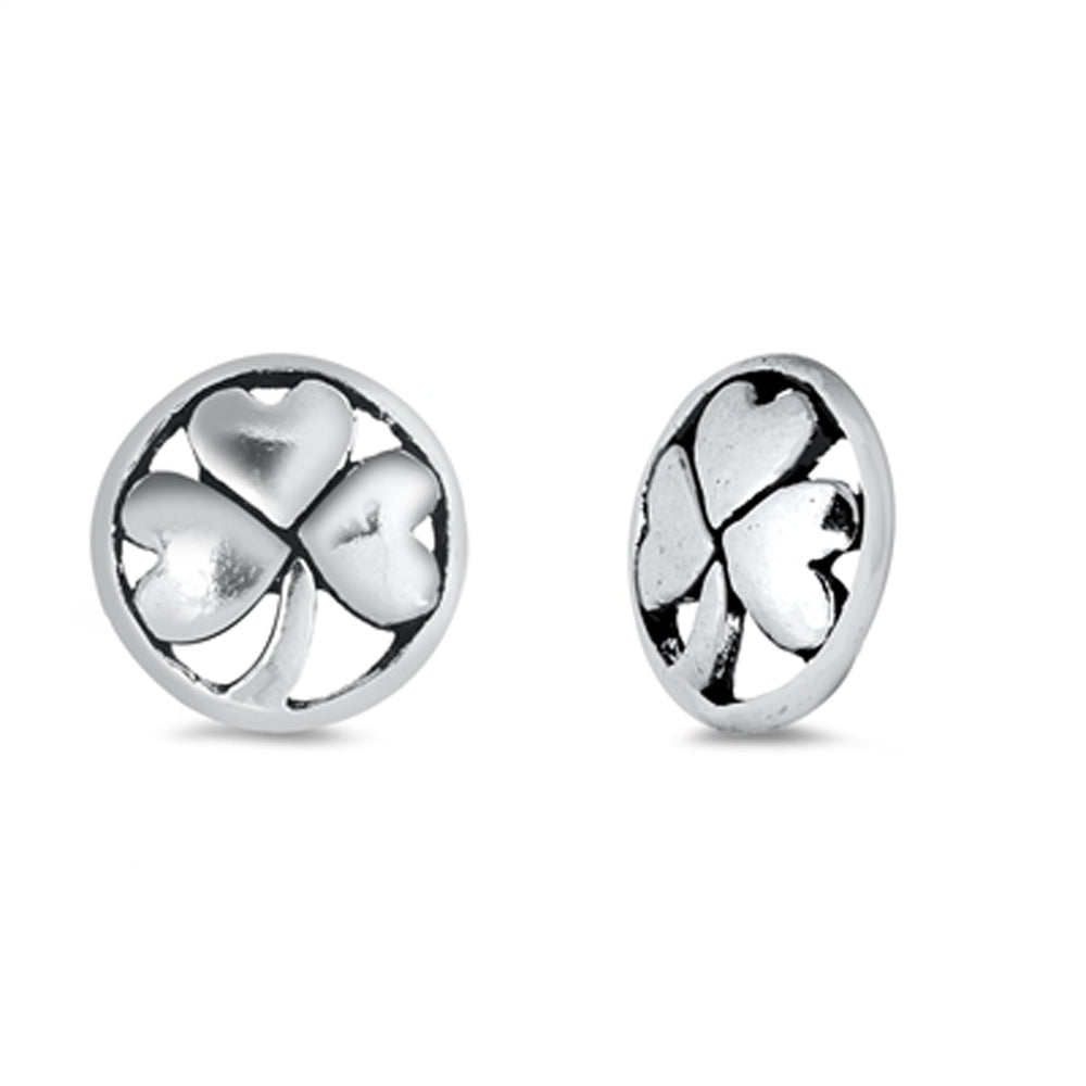 Sterling Silver Shamrock Clover Heart Stud Earrings 925 New