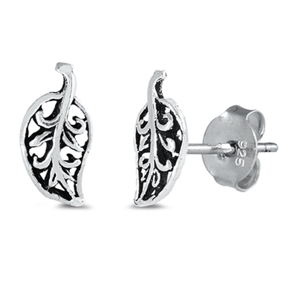 Sterling Silver Filigree Swirl Leaf Cutout Nature Tree Stud Earrings 925 New