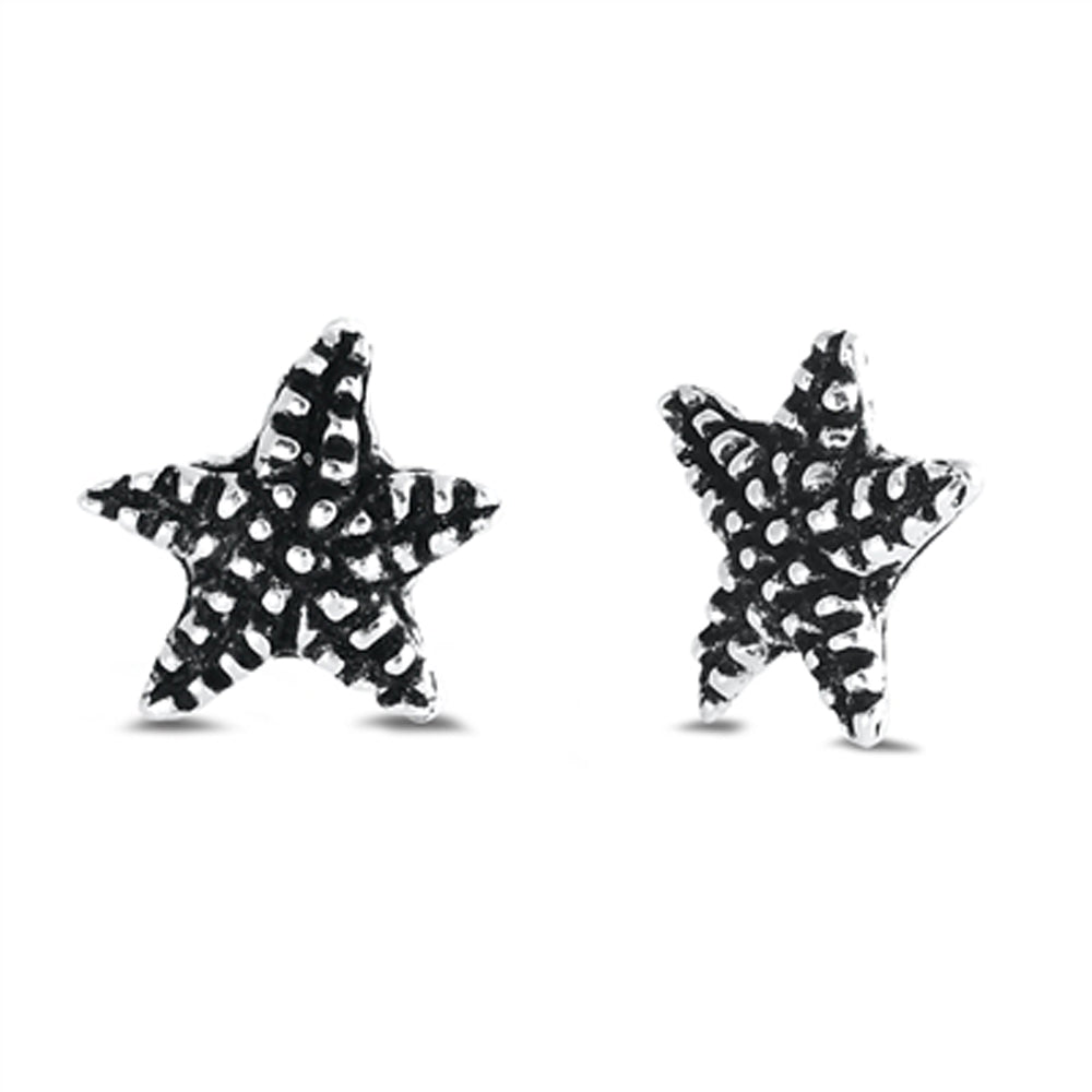 Sterling Silver Starfish Ocean Shell Beach Oxidized Stud Earrings 925 New